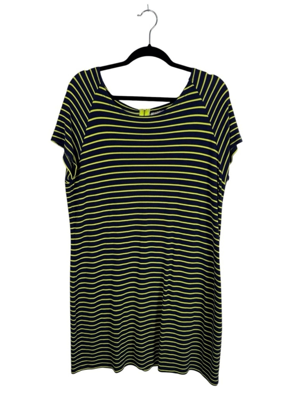 Sail to Sable Navy Lime Green Stripe Short Sleeve T-Shirt Dress Back Zip Sz XL